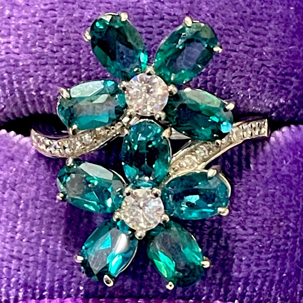 Imported 925 Genuine Natural Green Topaz Double Flower Wrap Ring Sz8.25 NWT